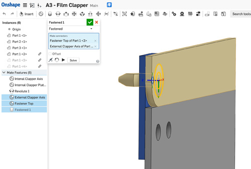 OnShape sketch for the top part of the clapperboard